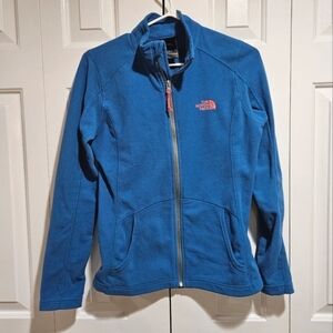 The North Face Women’s Full Zip Blue Fleece Jacket with Orange Logo Size Small